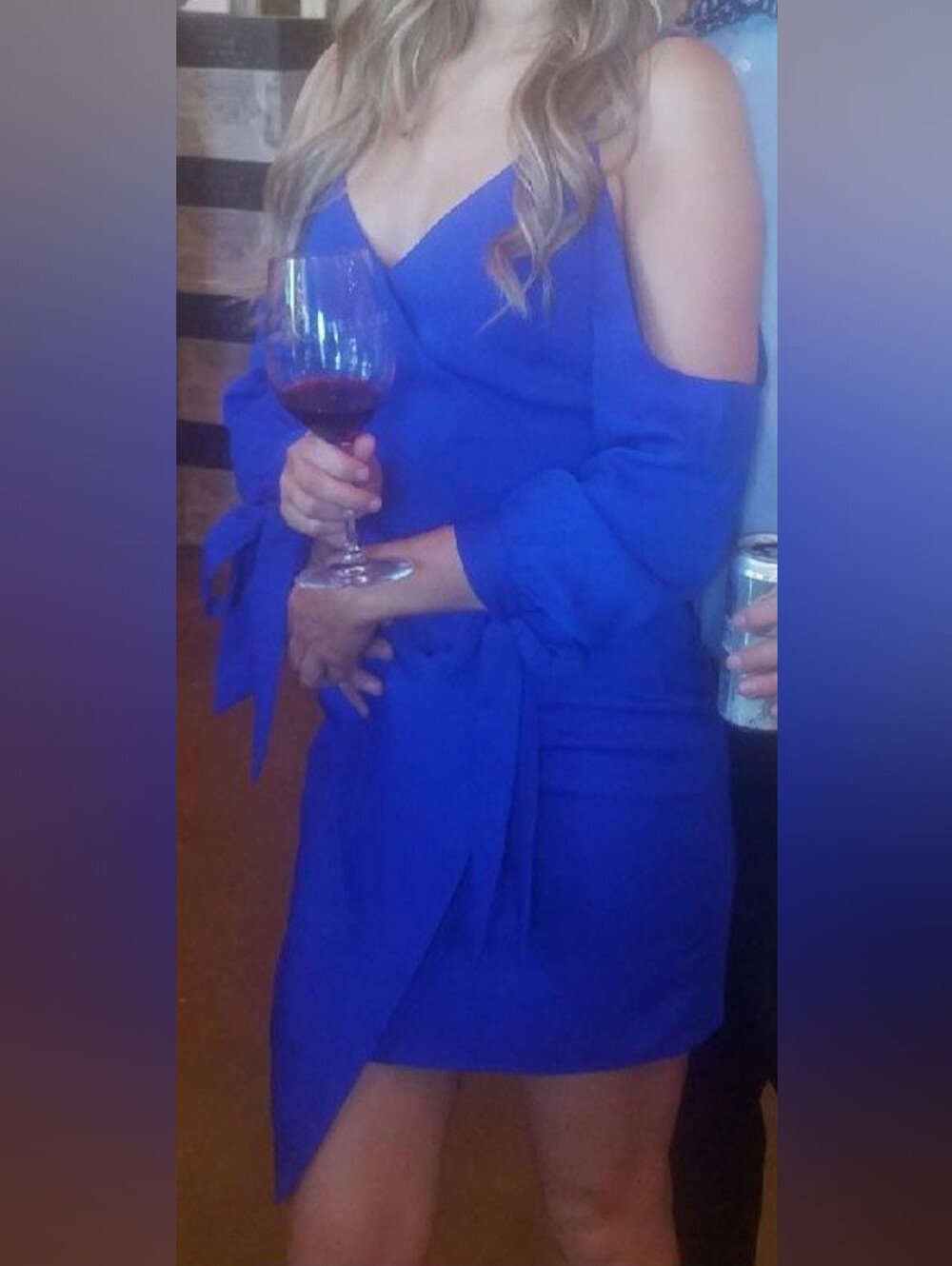 Adelyn Rae Cobalt Blue Cold-Shoulder Wrap Dress